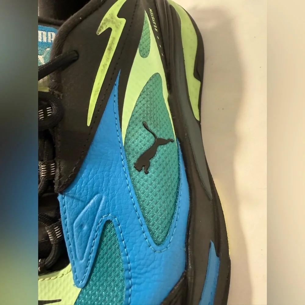 Puma RS-Fast LS Men’s Size 11 Black & Ocean Dive (Blue & Lime Green) EUC